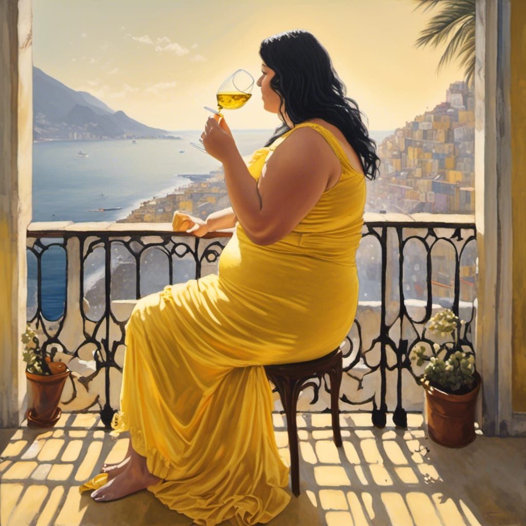 Elegant Woman Drinking Wine in Hyperrealistic Oil Painting
