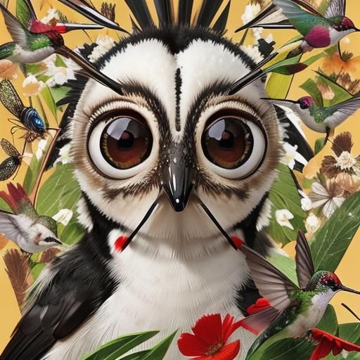 Hummingbird and Insects Share Nectar Moment