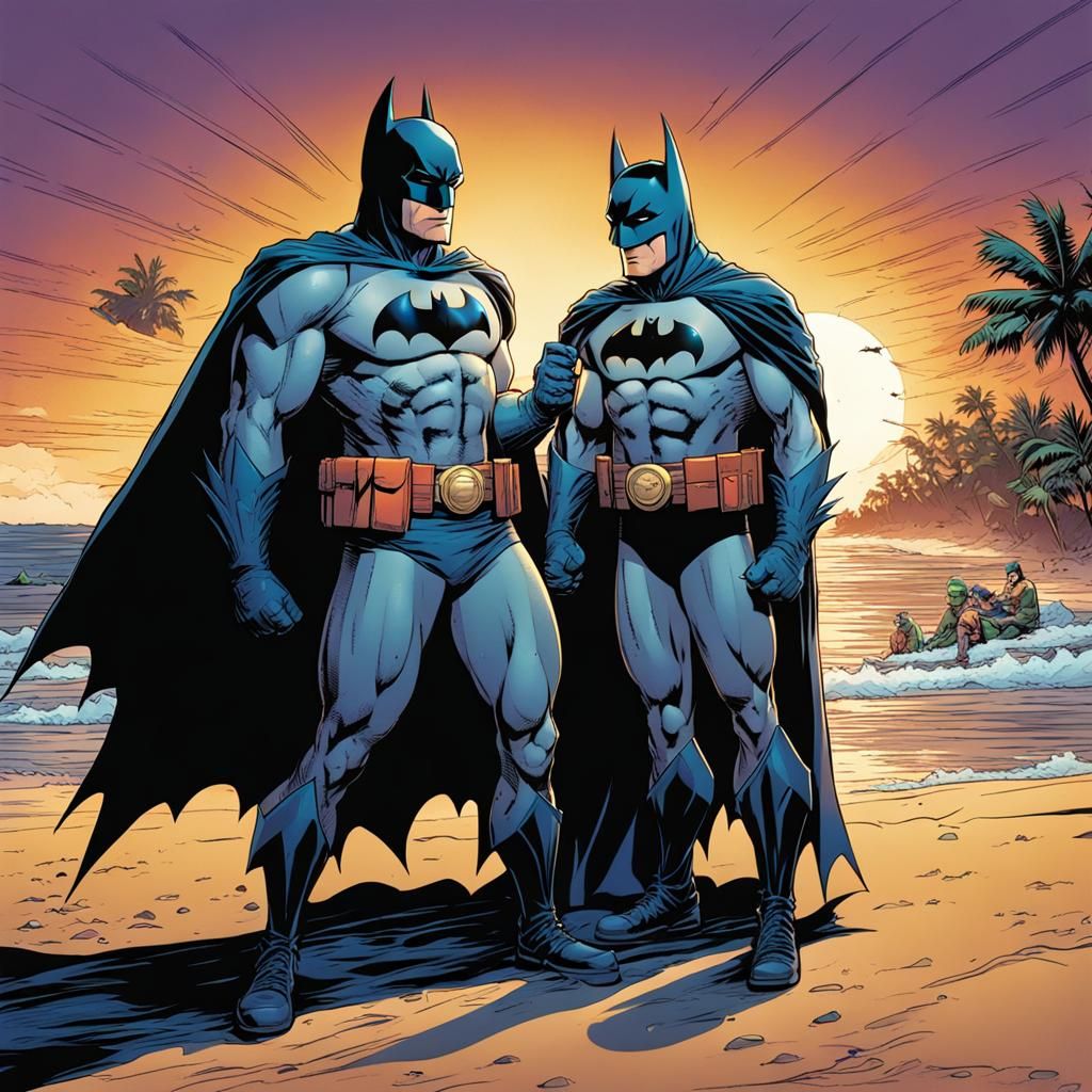 Batman and Batman on a beach
