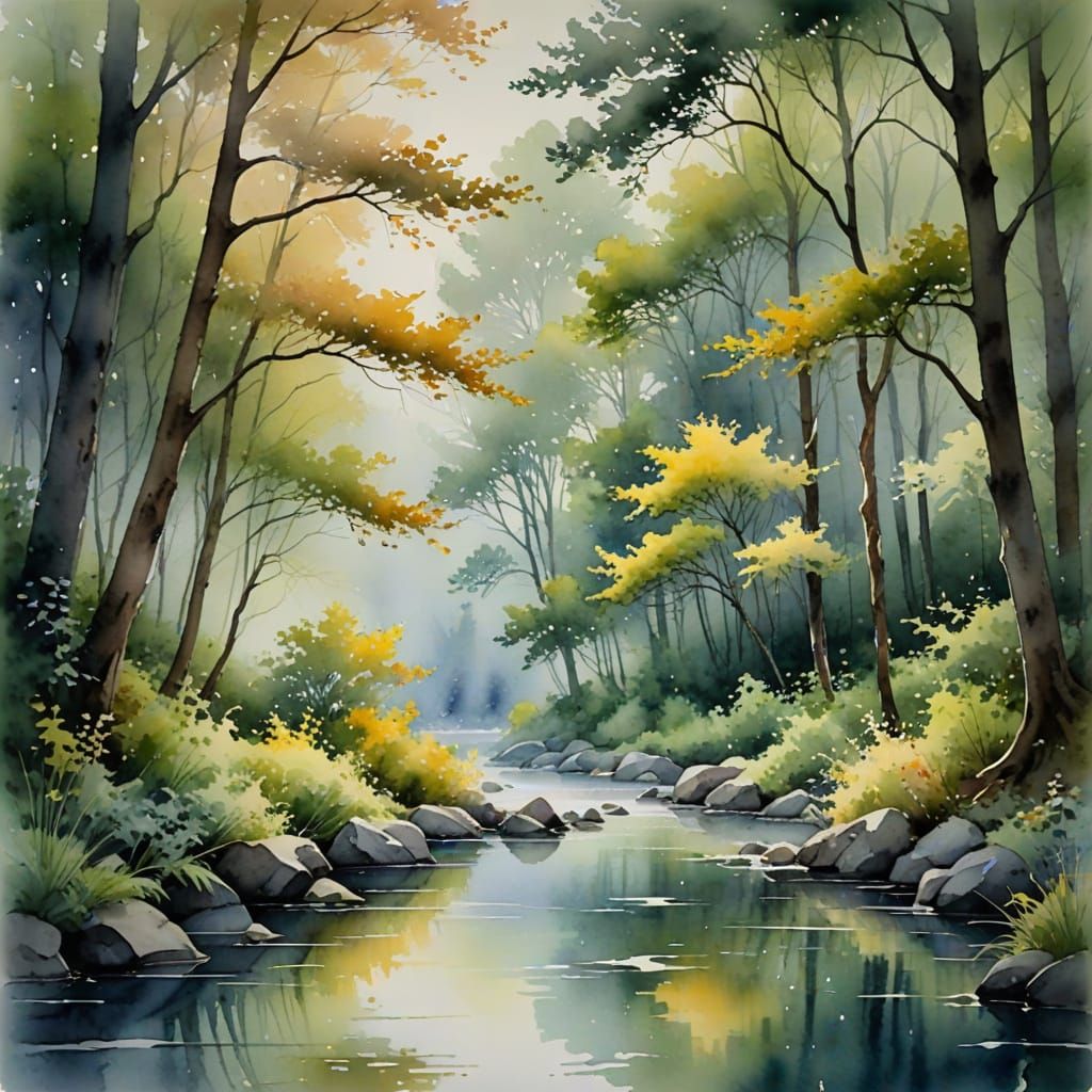 Ethereal Watercolor Landscape with Gentle Light