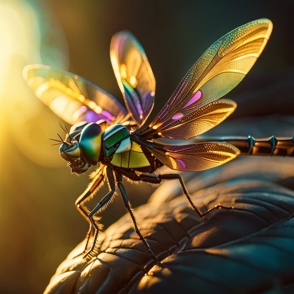 Surreal Dragonfly Macro with Origami Wings
