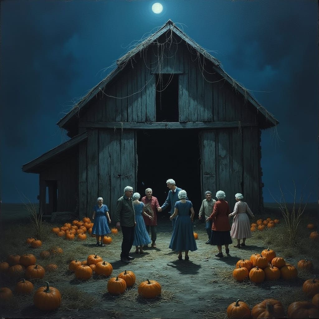 Joyful Dance in Decaying Barn, Dark Blue Light