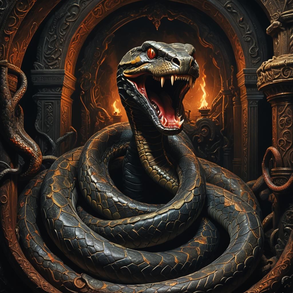Hissing Snake in Baroque Dark Fantasy Style