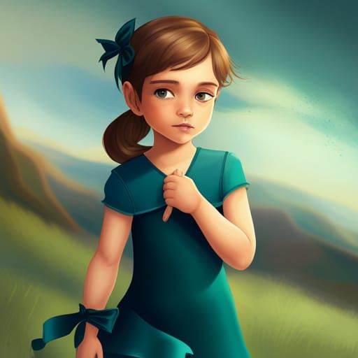 Girl in Black and Green Dress: Detailed Art Portrait