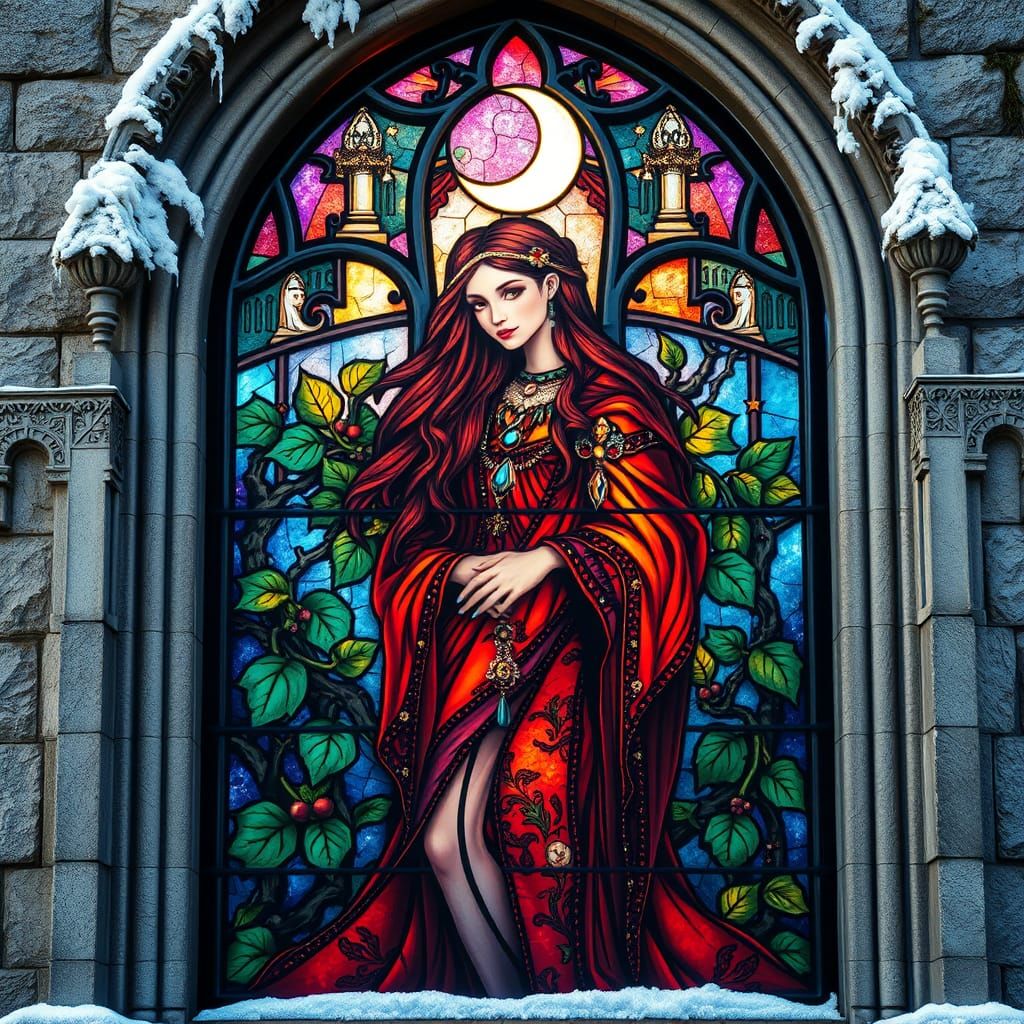 Stained Glass Gypsy Woman in Art Nouveau Style