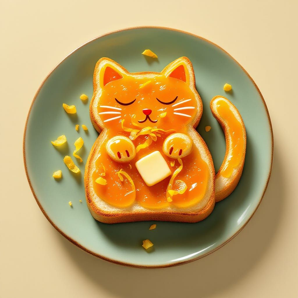 Whimsical Feline Toast with Marmalade, Digital Art