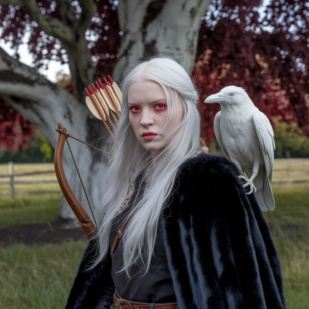 Medieval Albino Warrior in White and Black Attire