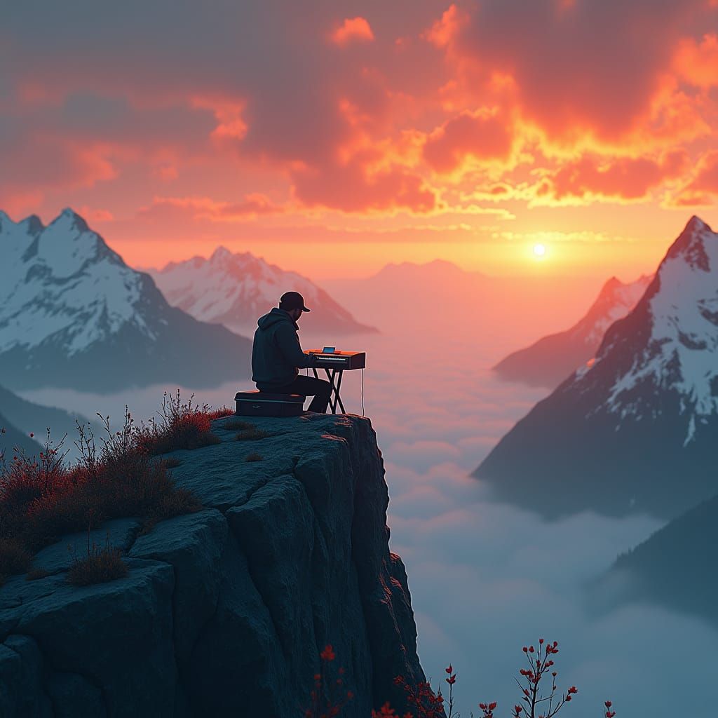 Alaskan Keyboardist at Sunset: Fantasy Concept Art