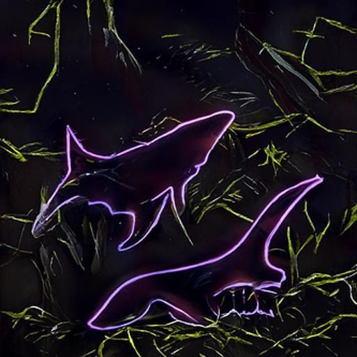 Realistic Neon Shark in Steampunk Biopunk Style