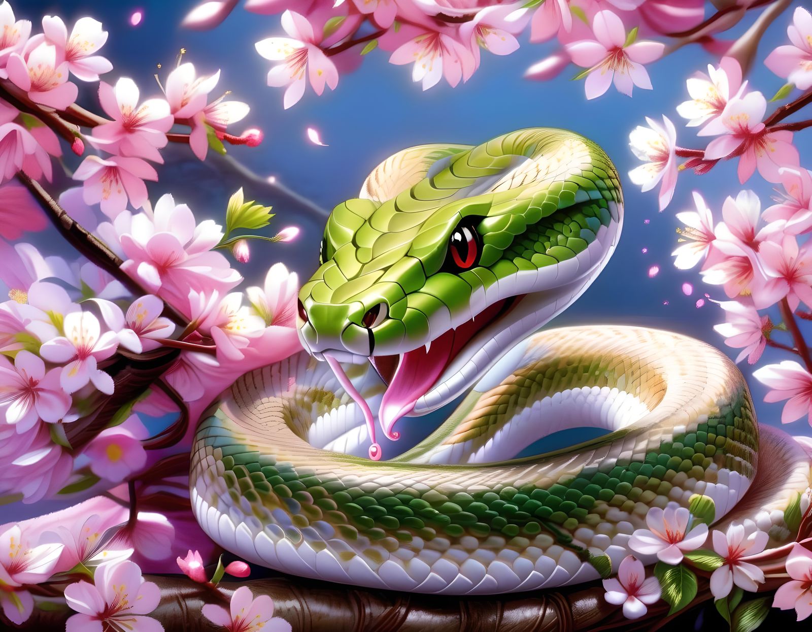 Snake& cherry flowers