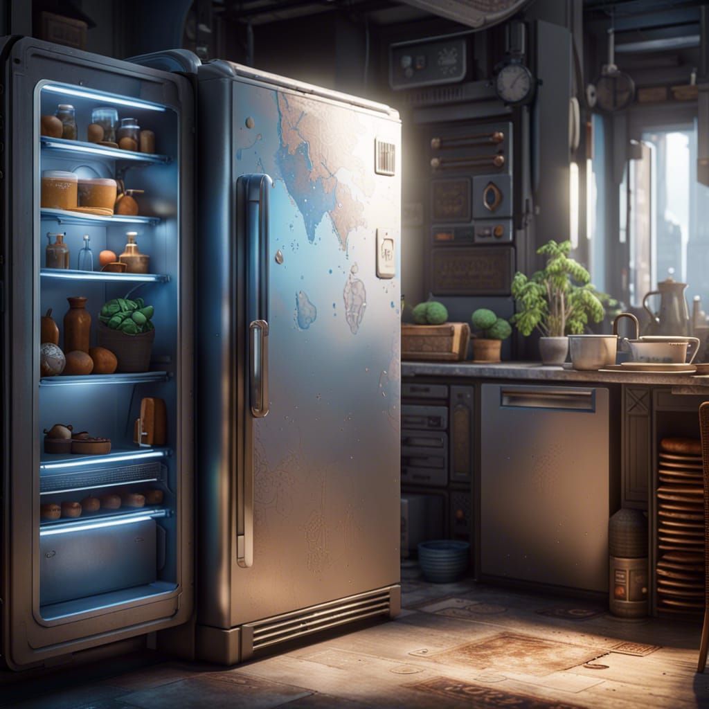 Refrigerator with glass door.