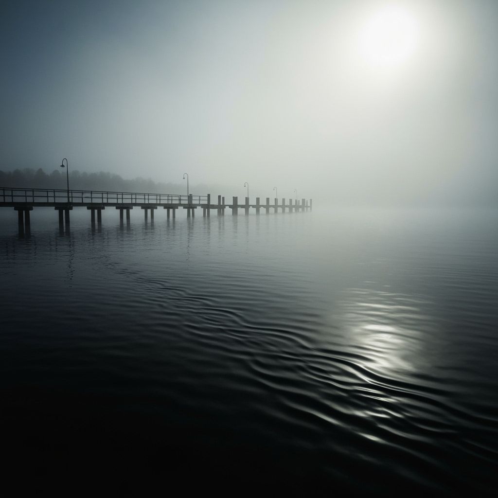 Misty Lake Pier in Soft, Serene Style