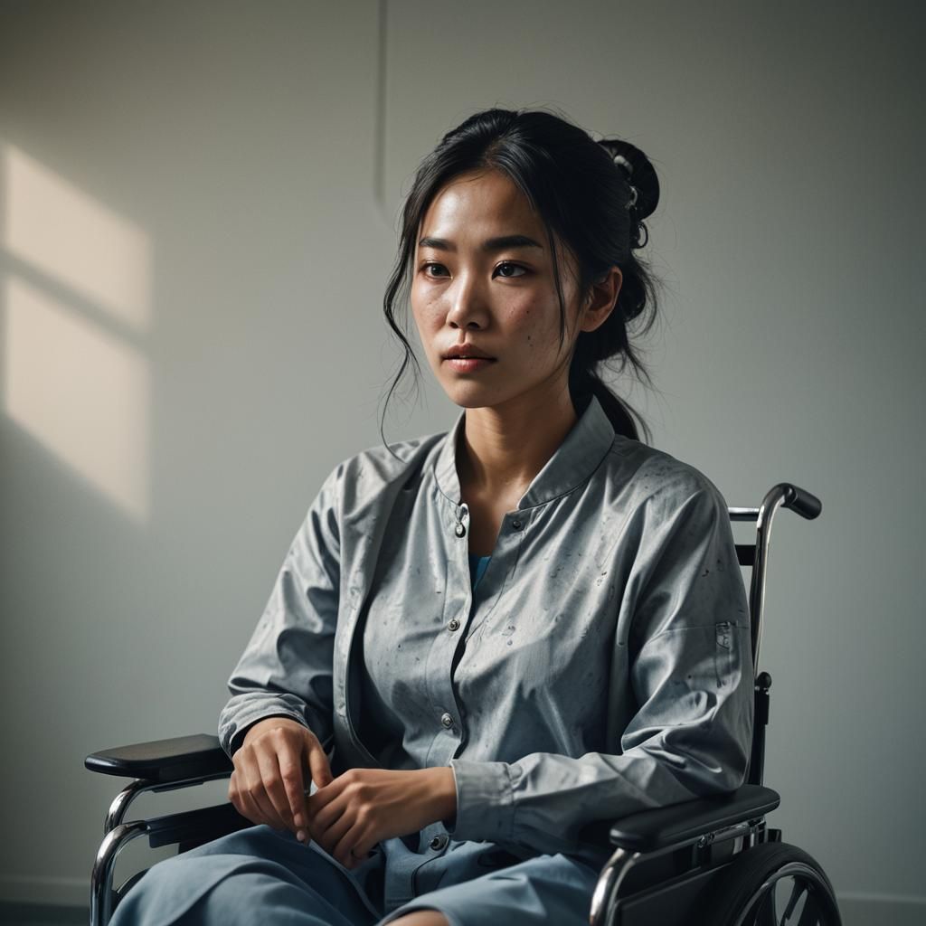 Hyperrealistic Portrait: Asian Girl in Wheelchair