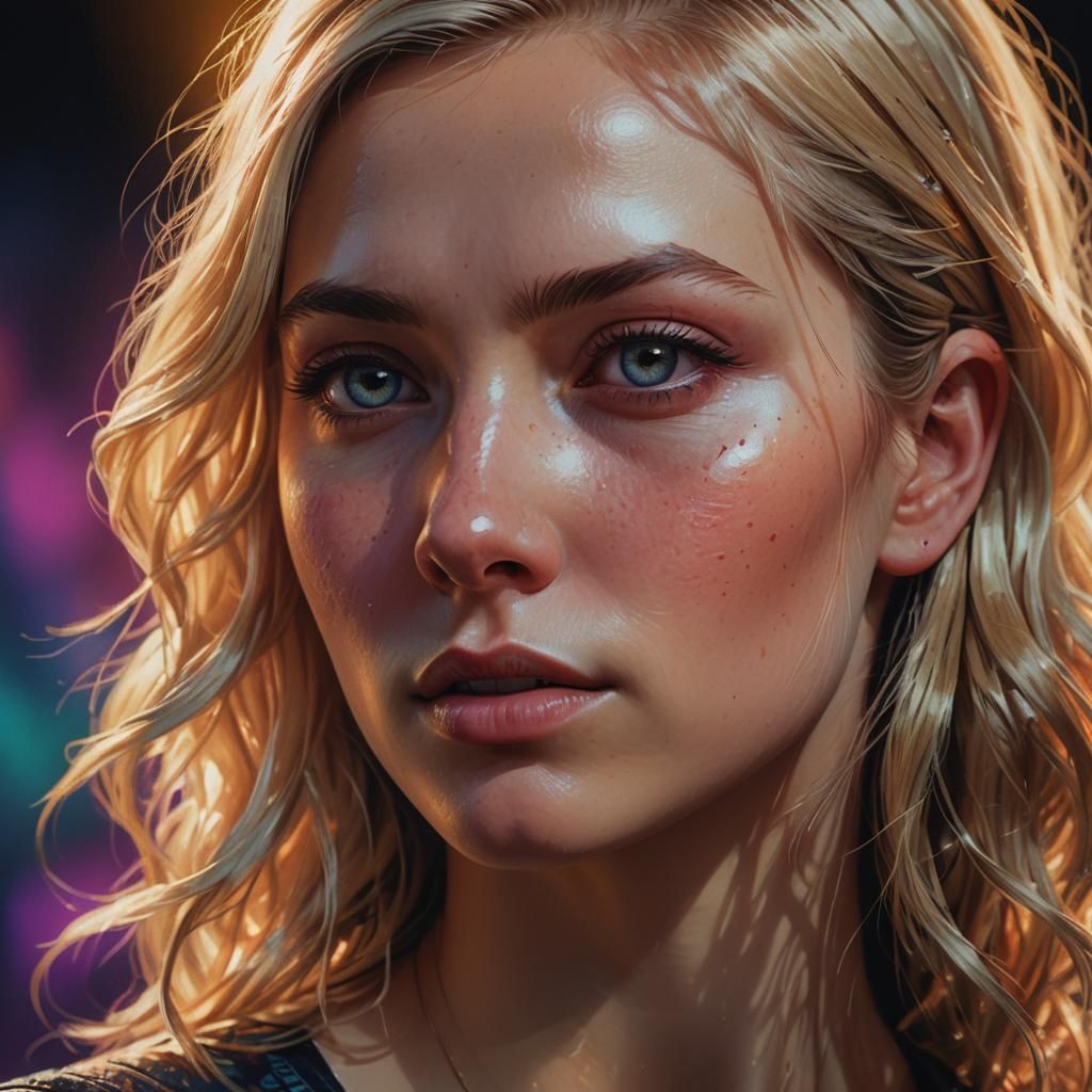 Hyperrealistic Portrait of a Blonde Woman in Ash Thorp Style
