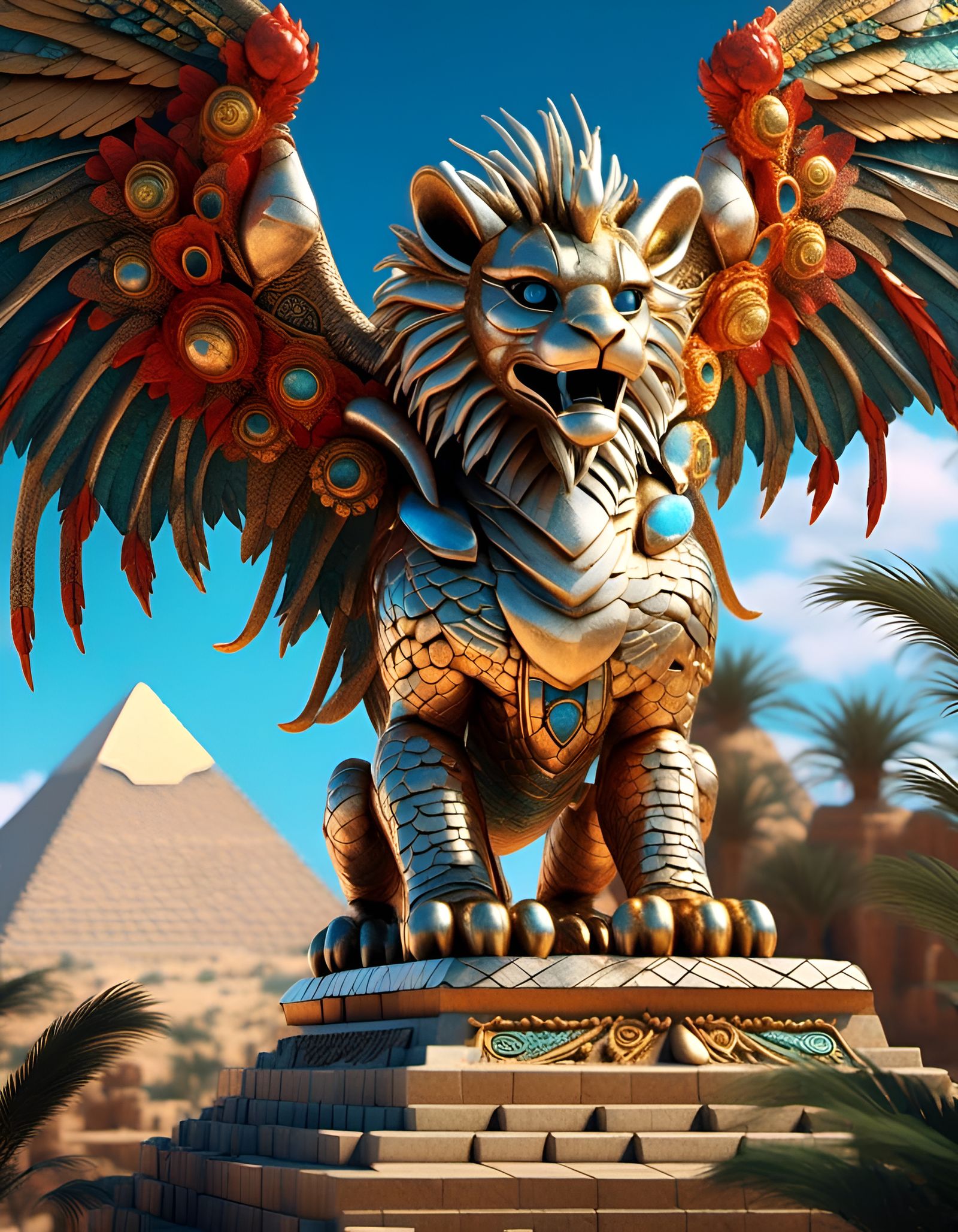 Dragon-Lion Hybrid Guards Pyramid in Egypt