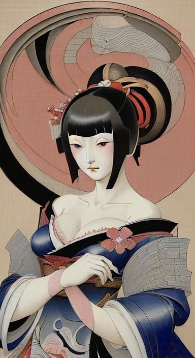Kawanabe Kyosai - Hell Courtesan (1874) re imagined in 1500s...