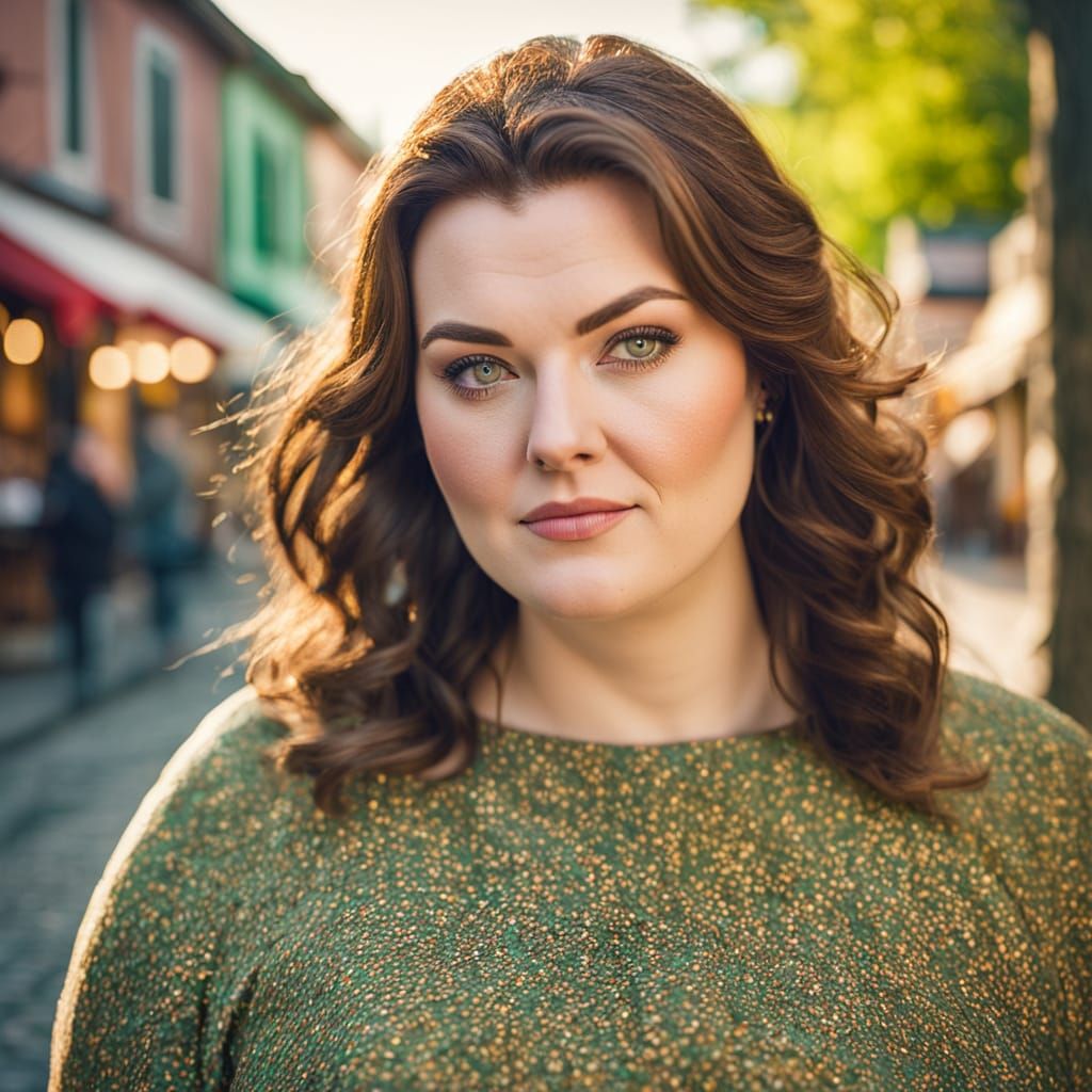 Portrait of Plus-Sized Woman in Small Town