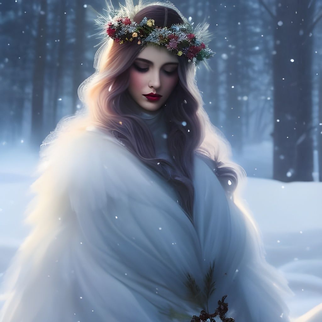 Ethereal Winter Goddess in Art Nouveau Style