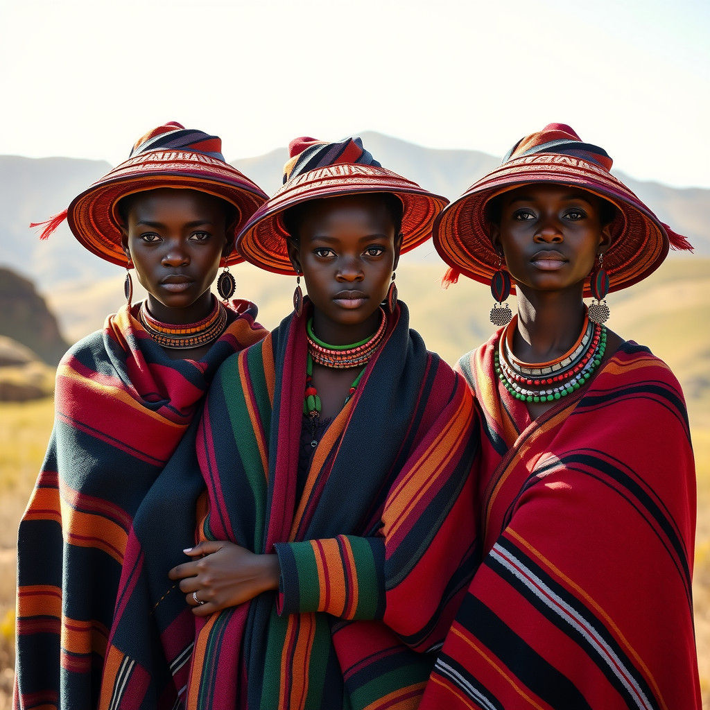 Basotho Models in Maluti Mountains, Traditional African Styl...