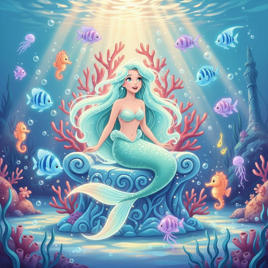 Mermaid Goddess Poseidonia Sings in Luminous Underwater Scen...