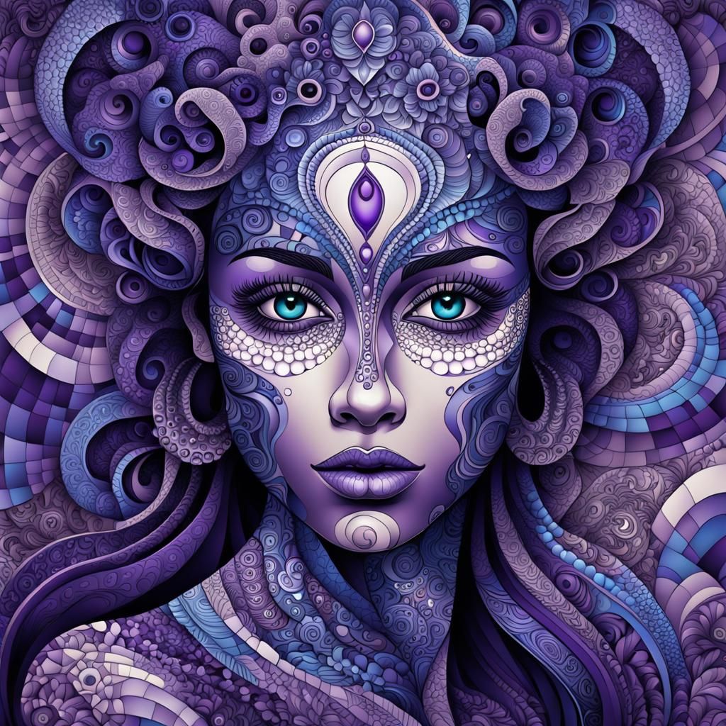 Piercing Teal Eyes in Purple Hues