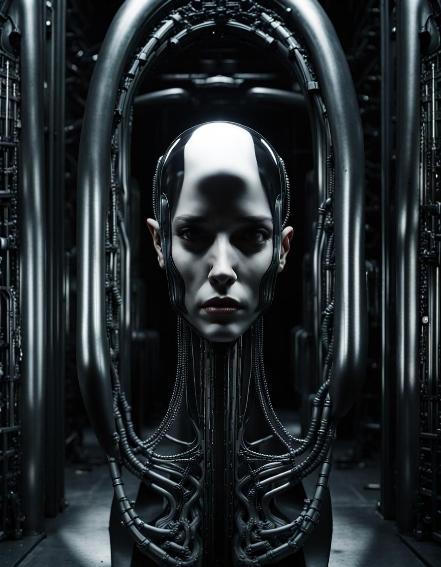 Dark Sci-Fi Portrait in Giger Style