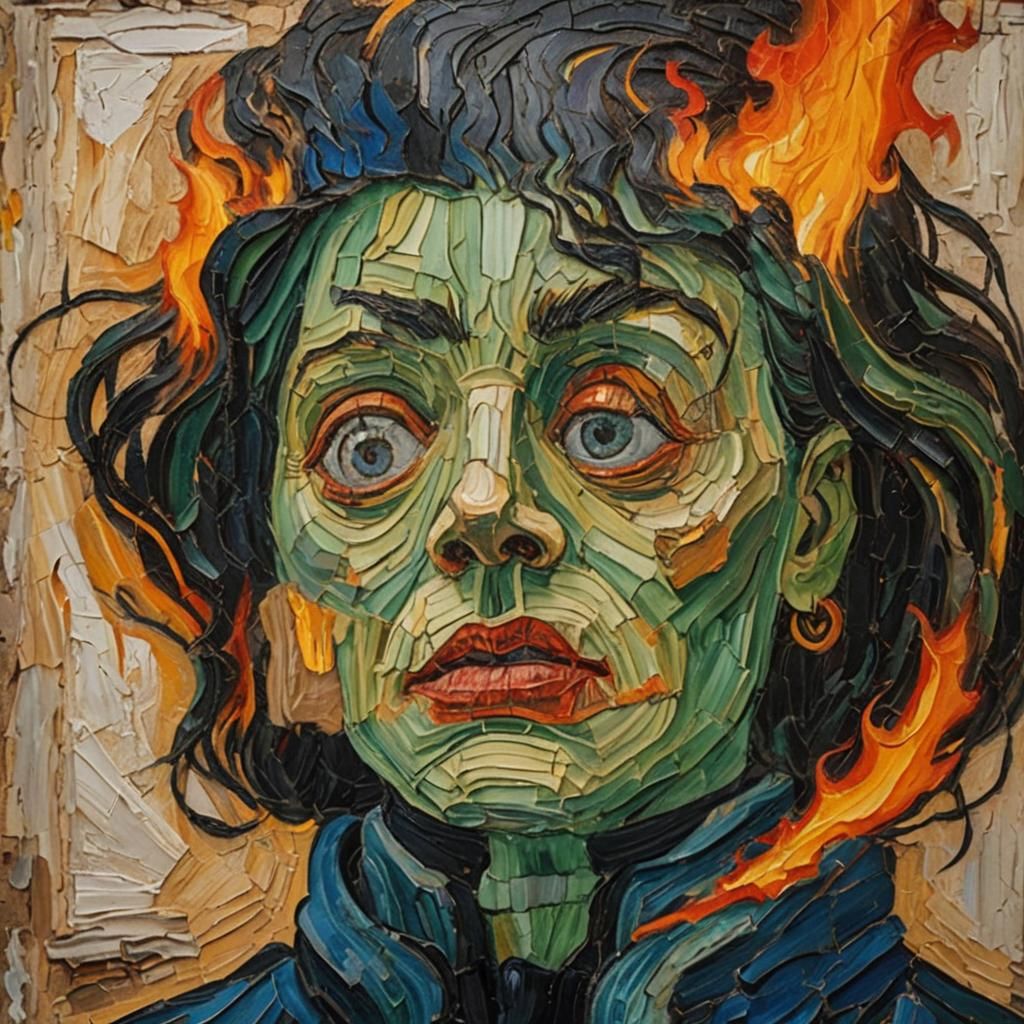Emotive Portrait of Woman with Burning Hair
