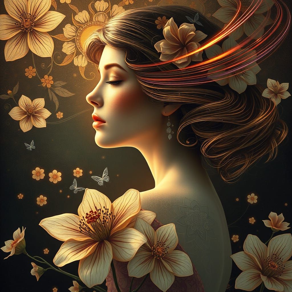 Ethereal Art Nouveau Beauty in Profile