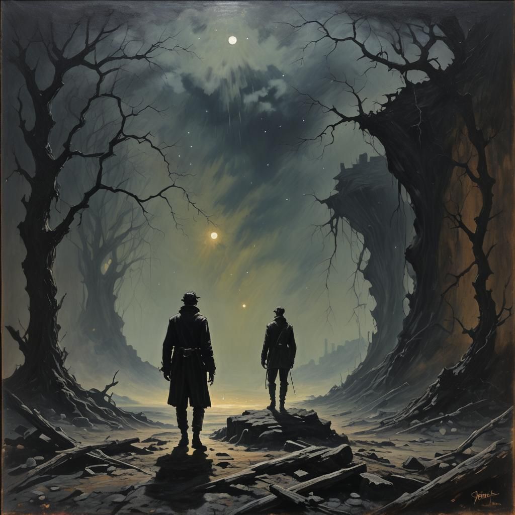 Existential Despair: A Shadowy Figure in Oil Paint