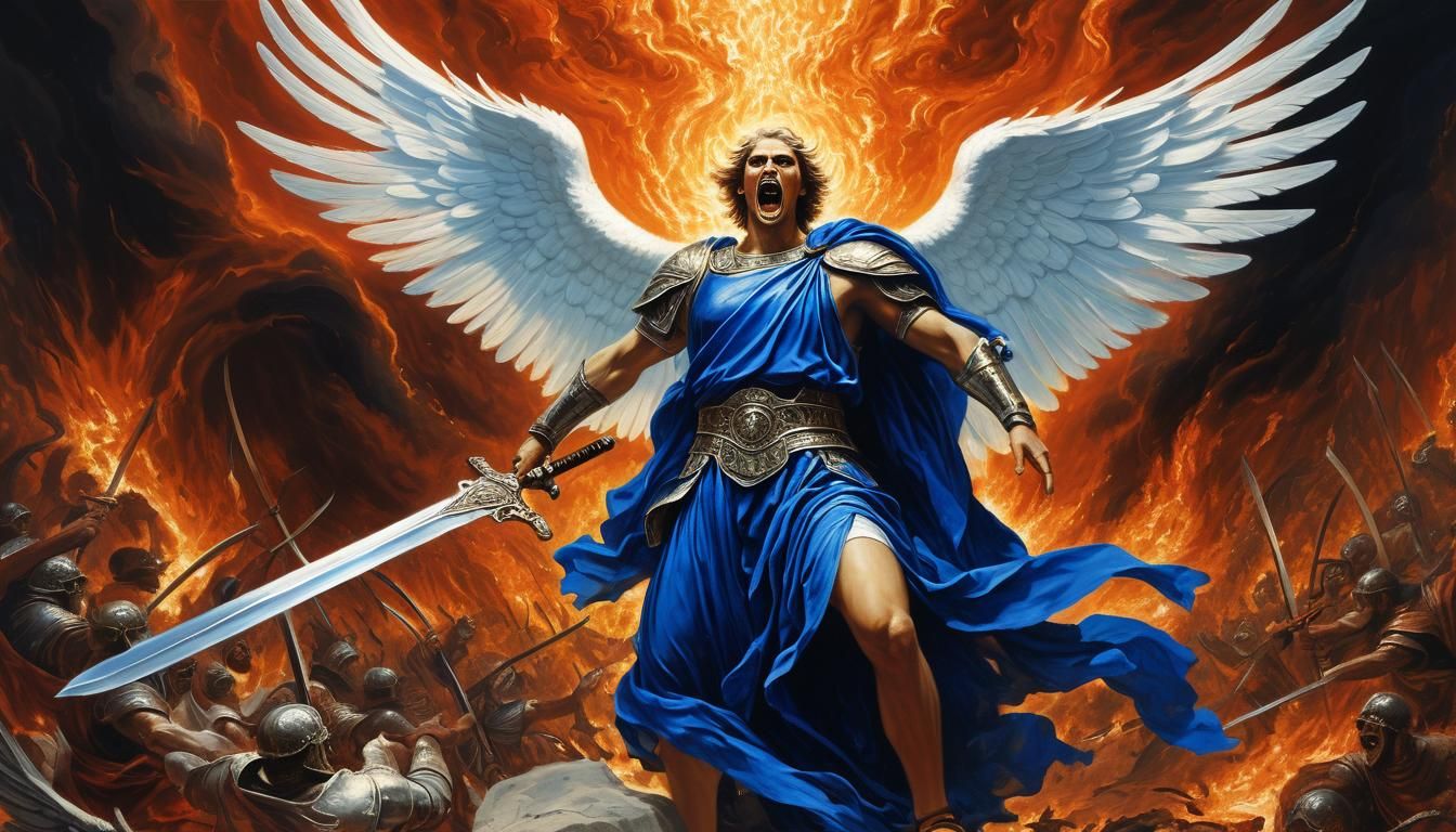 Archangel's Descent: Epic Battle in Fiery Depths