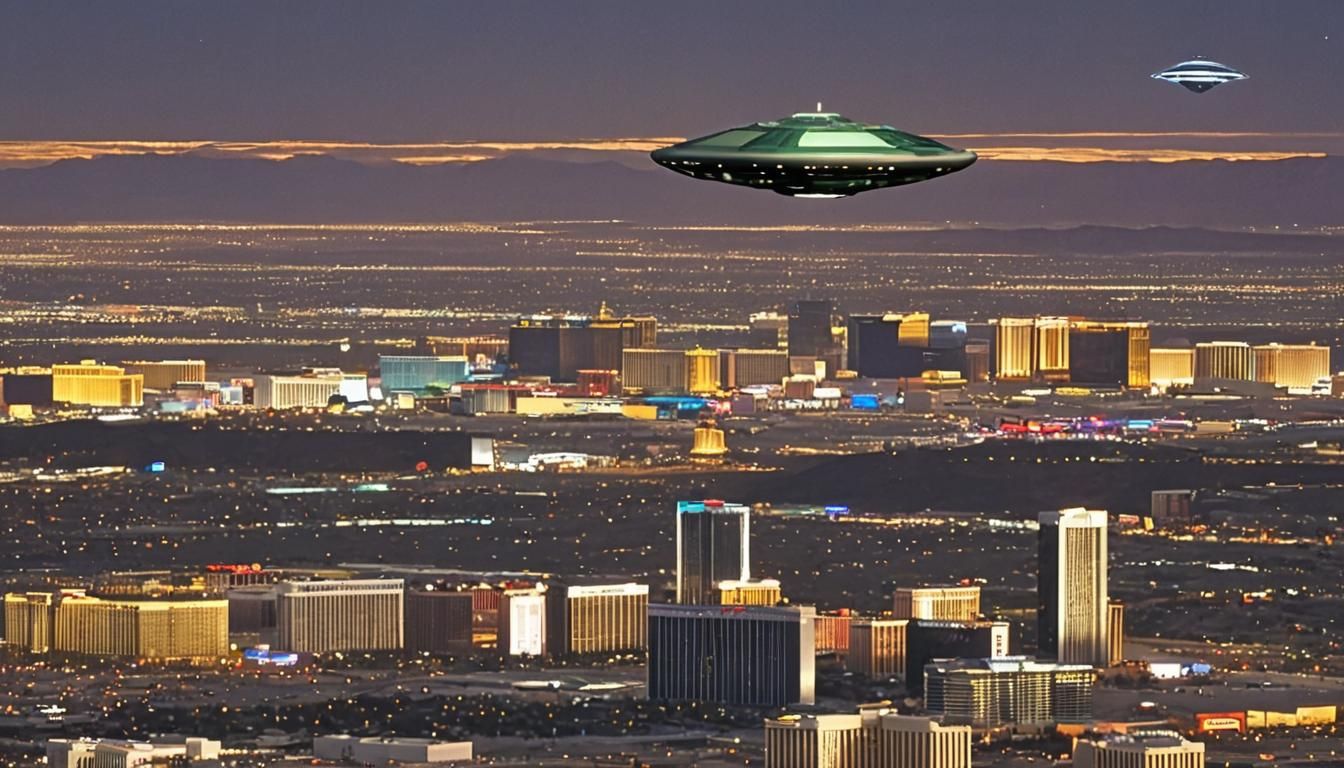 UFO Over Las Vegas Skyline in Photo-Realism