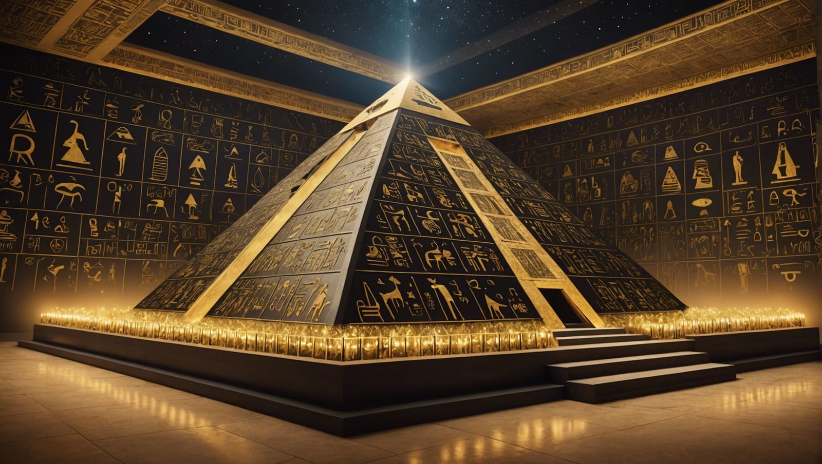 Egyptian Pyramid of Hieroglyphs in Cosmic Chamber