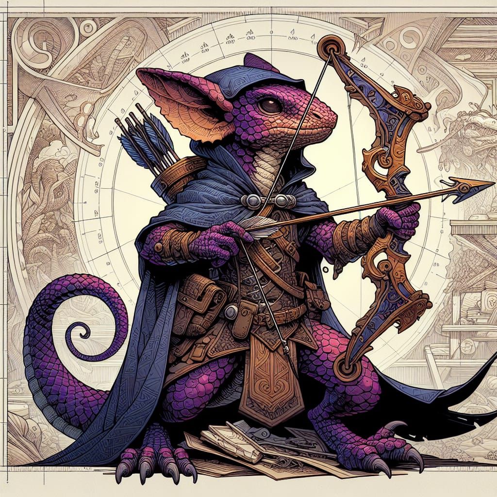 Purple Kobold Artificer Ready for Battle, Illustrated Style