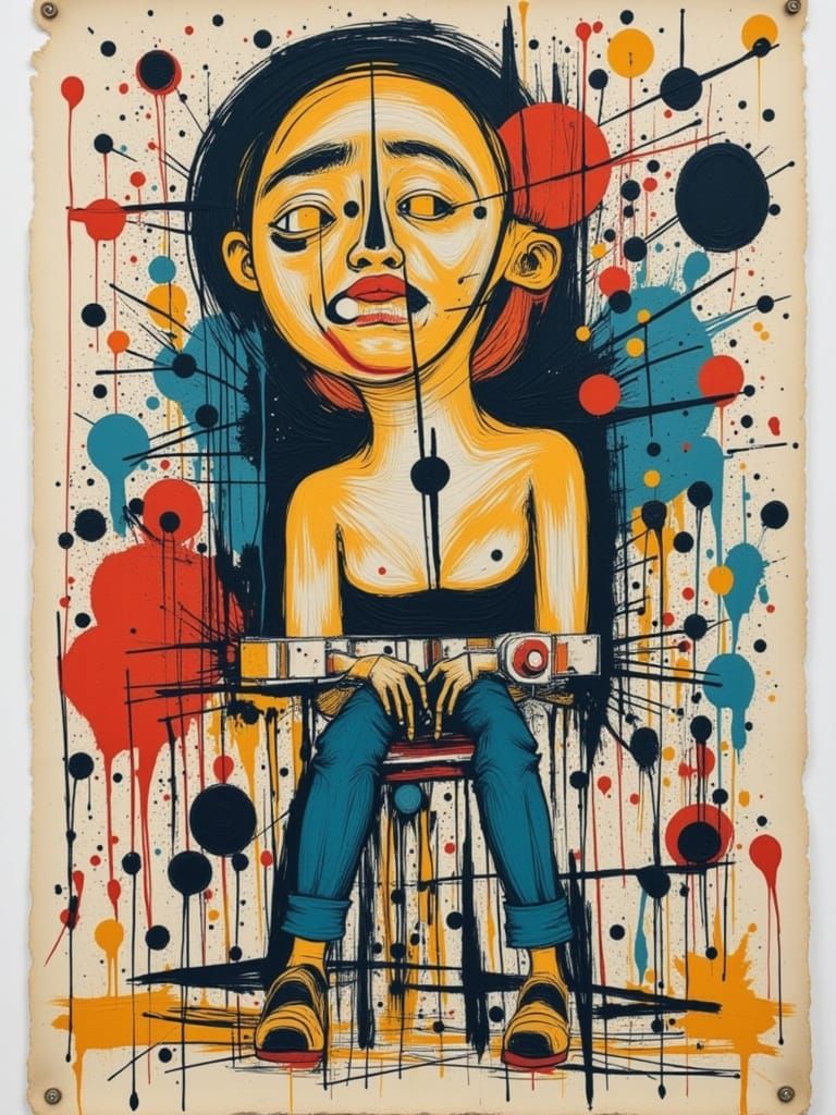 Expressive Abstract Portrait in Bold Primary Colors