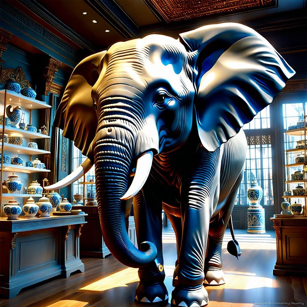Elephant in Porcelain Shop: Photorealistic Digital Art