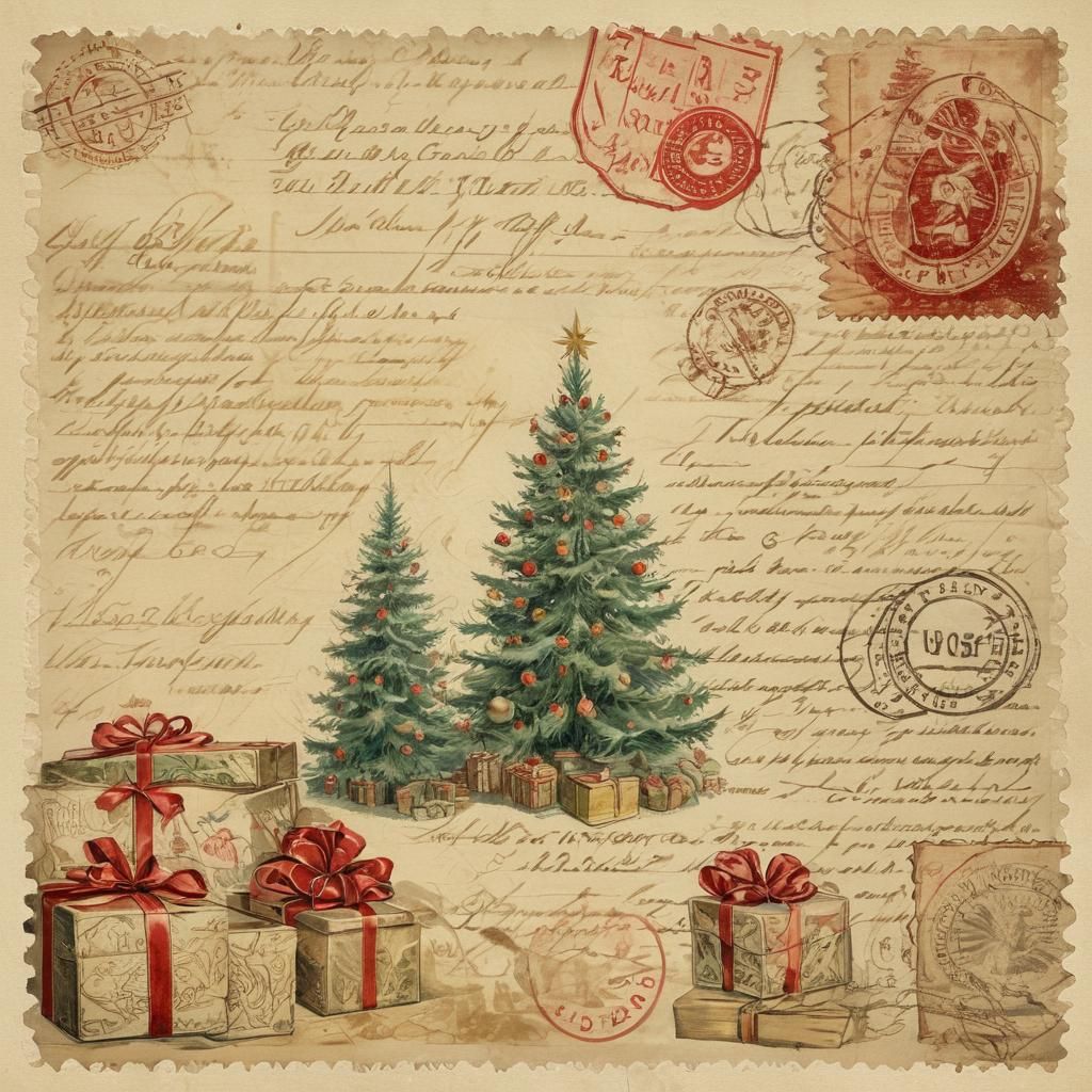 Vintage Christmas Morning Scene in Watercolor