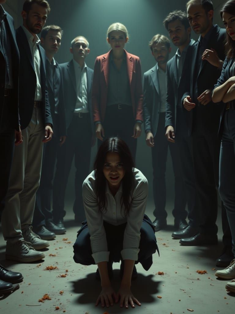 Vulnerable Woman in Liminal Space with Dramatic Lighting