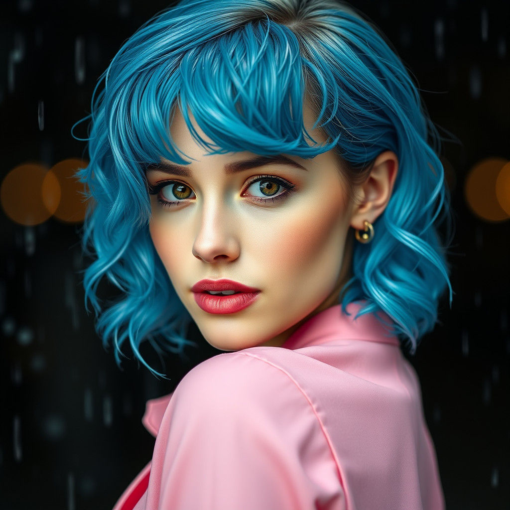 Blue-Haired Woman in Realistic Photo