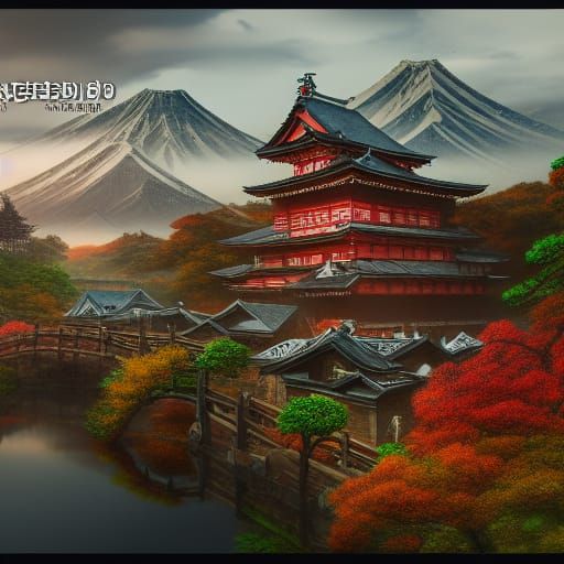 Fantastical Japan in Detailed Matte Painting Style