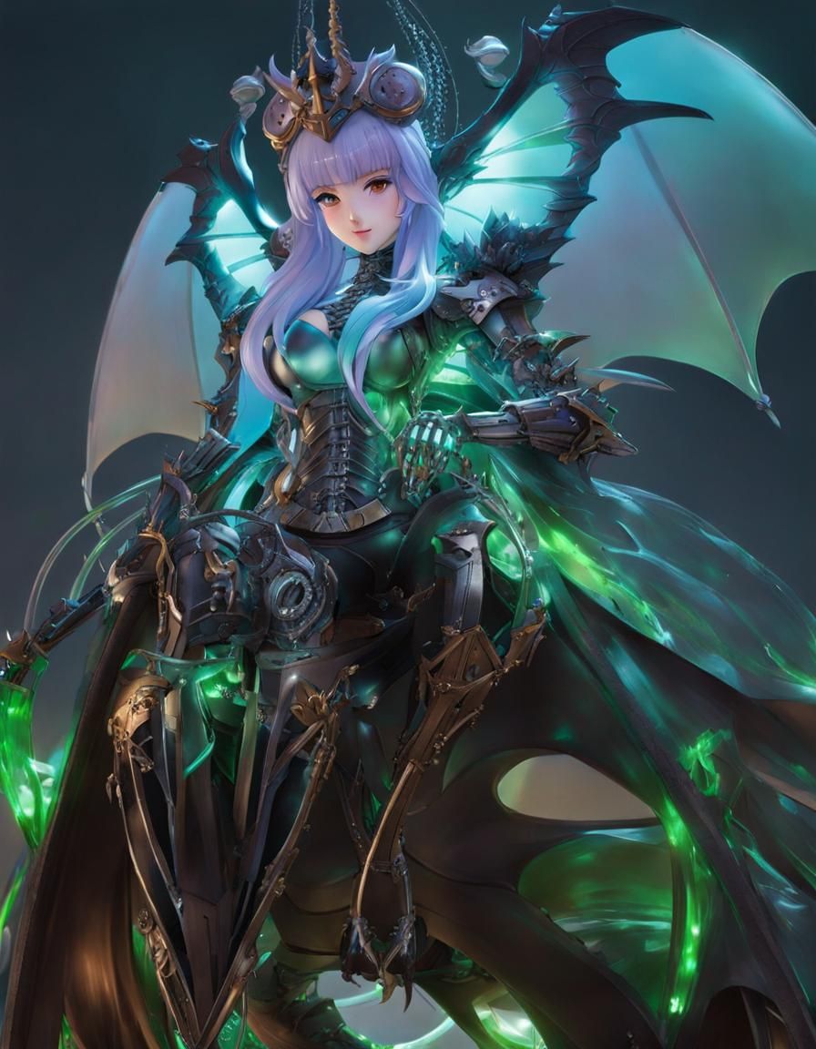 Rainbow Slime Dragon Girl with Metal Skeleton