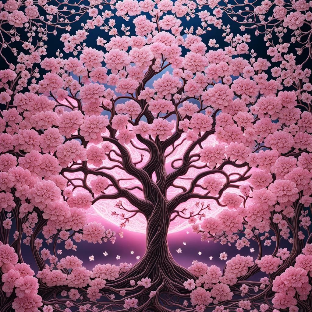 Lace Sakura Tree with Bioluminescent Blossoms
