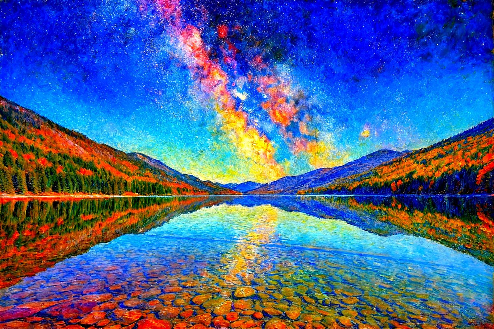 Serene Nebula Reflects in Crystal Lake Amidst Fall Mountains