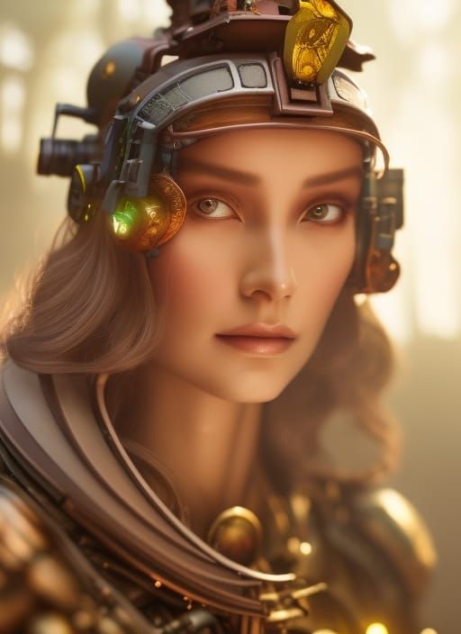 Steampunk Android Druid in Lush Jungle