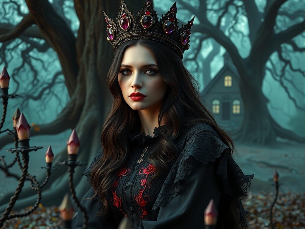 Gothic Queen Winona Ryder in Regal, Mystical Attire with Jag...