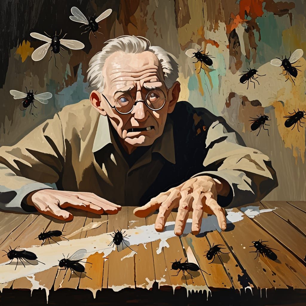 Eerie Abstract Portrait of an Old Man in Painterly Style