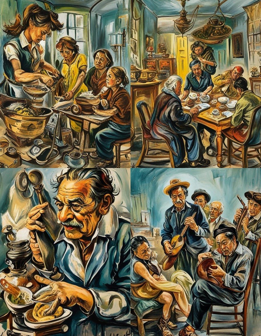 Indonesian Village Scene in Expressionist Style