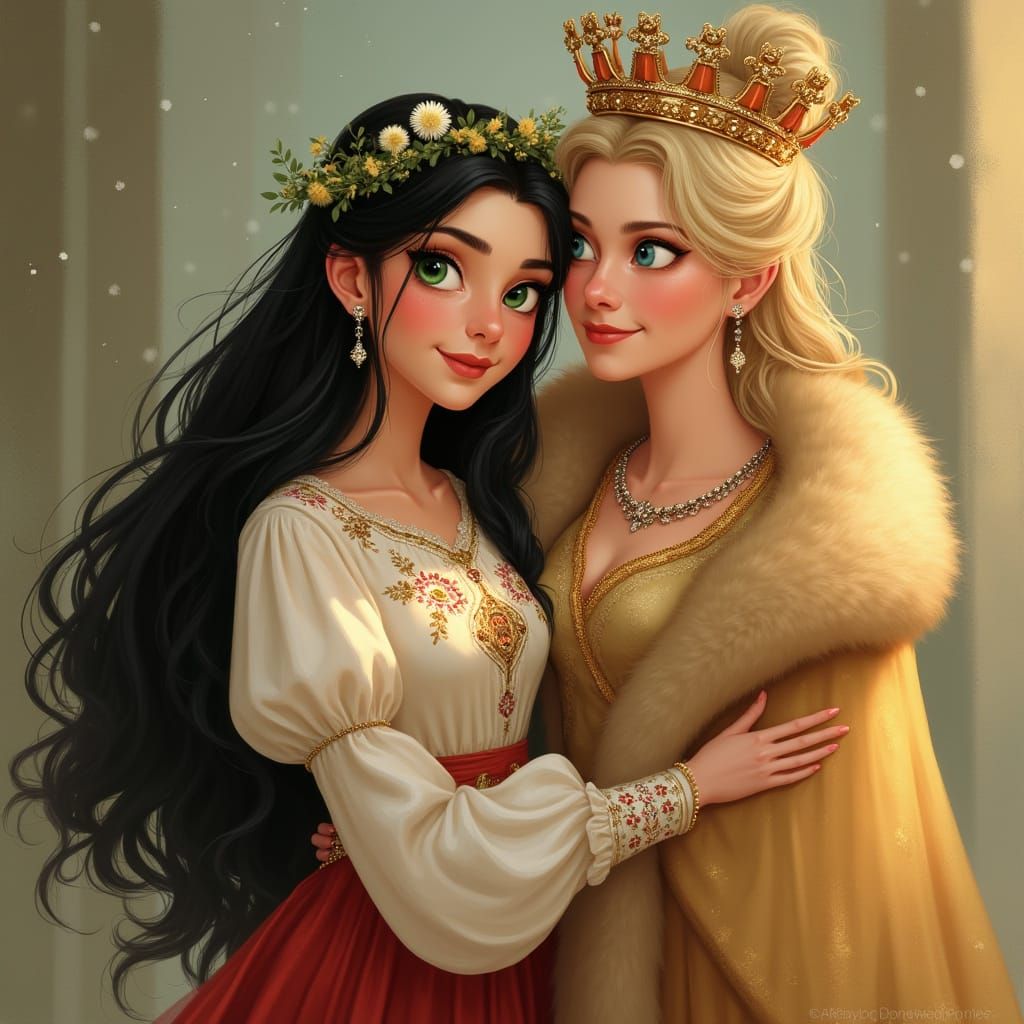 Ethereal Woman in Dandelions Embraced by Empress