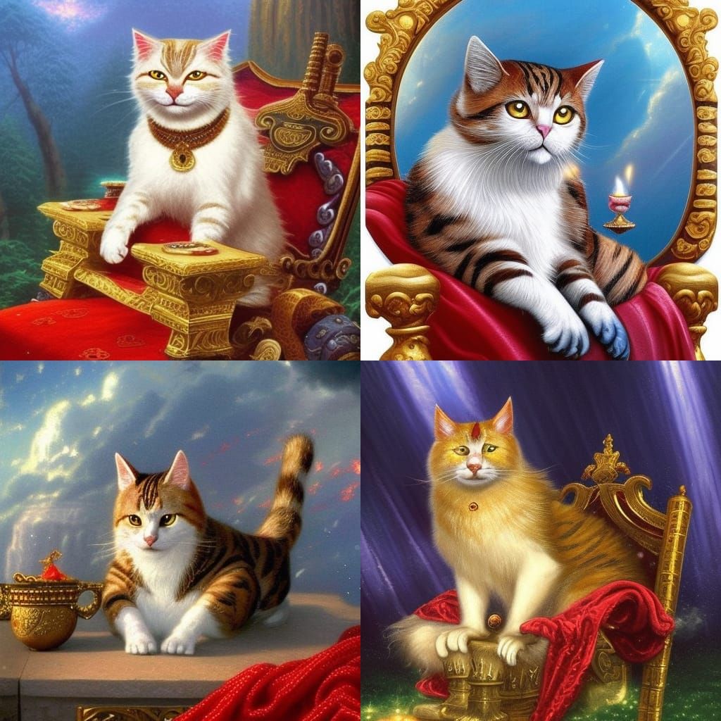 Cat King Kacor on Royal Throne, Fantasy Art
