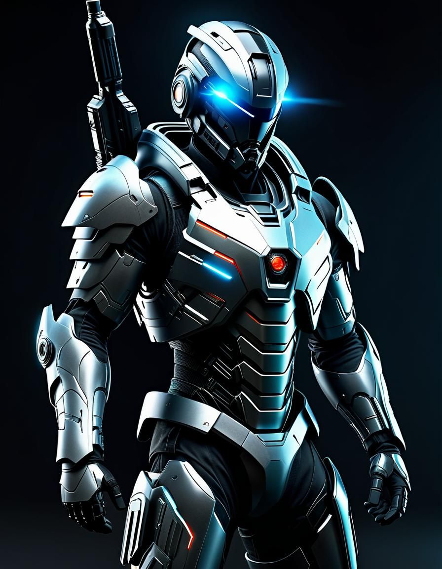 Futuristic Soldier in High-Tech Armor with Laser Rifle