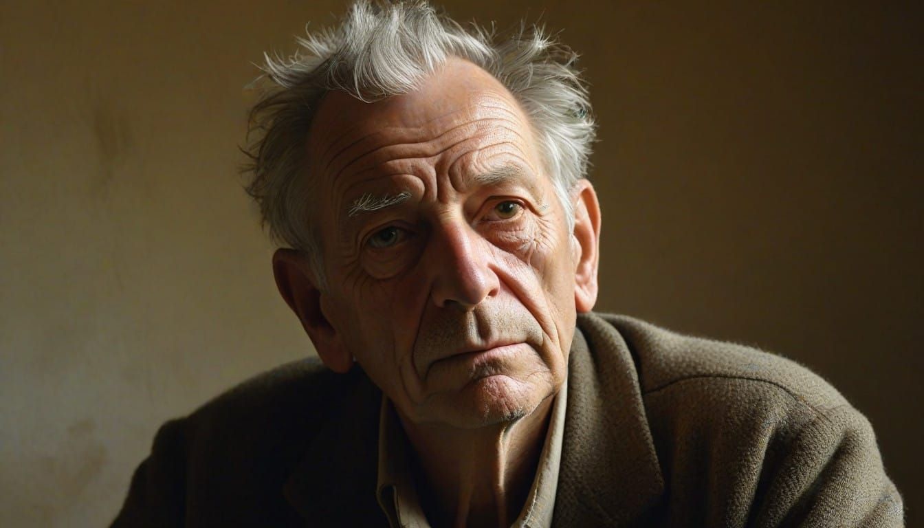 Elderly Man Lost in Contemplation with Warm Lighting